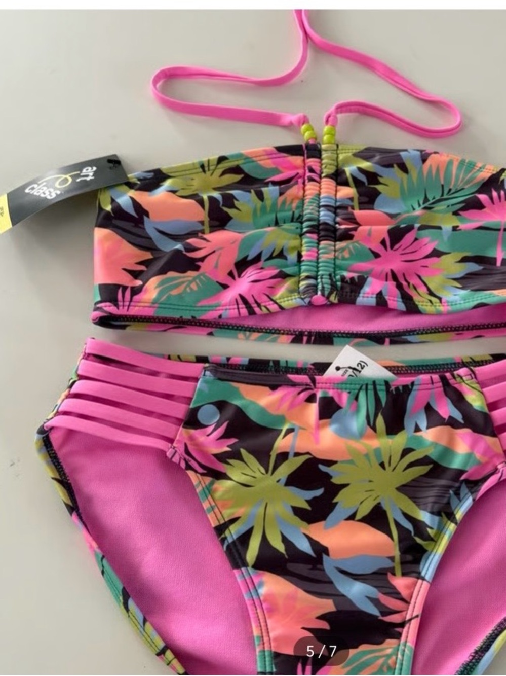 Buy 1 get 1 free art class Pink, Blue & Mint Tropical Leaf Two-Piece Bikini - Picture 4 of 7